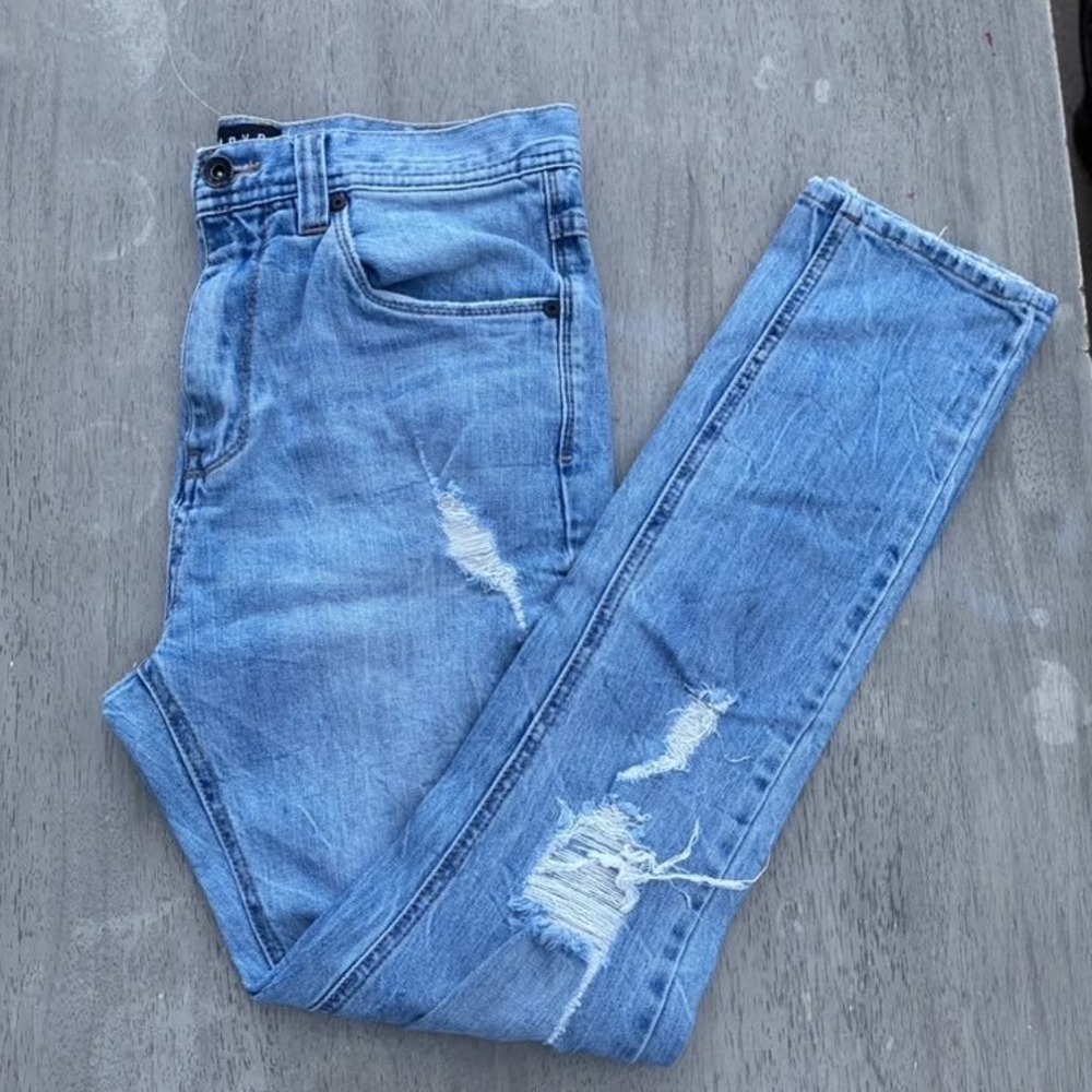 Empyre Verge Distressed Slim Jeans Mens 30 Light Wash Blue Ripped Denim Pockets